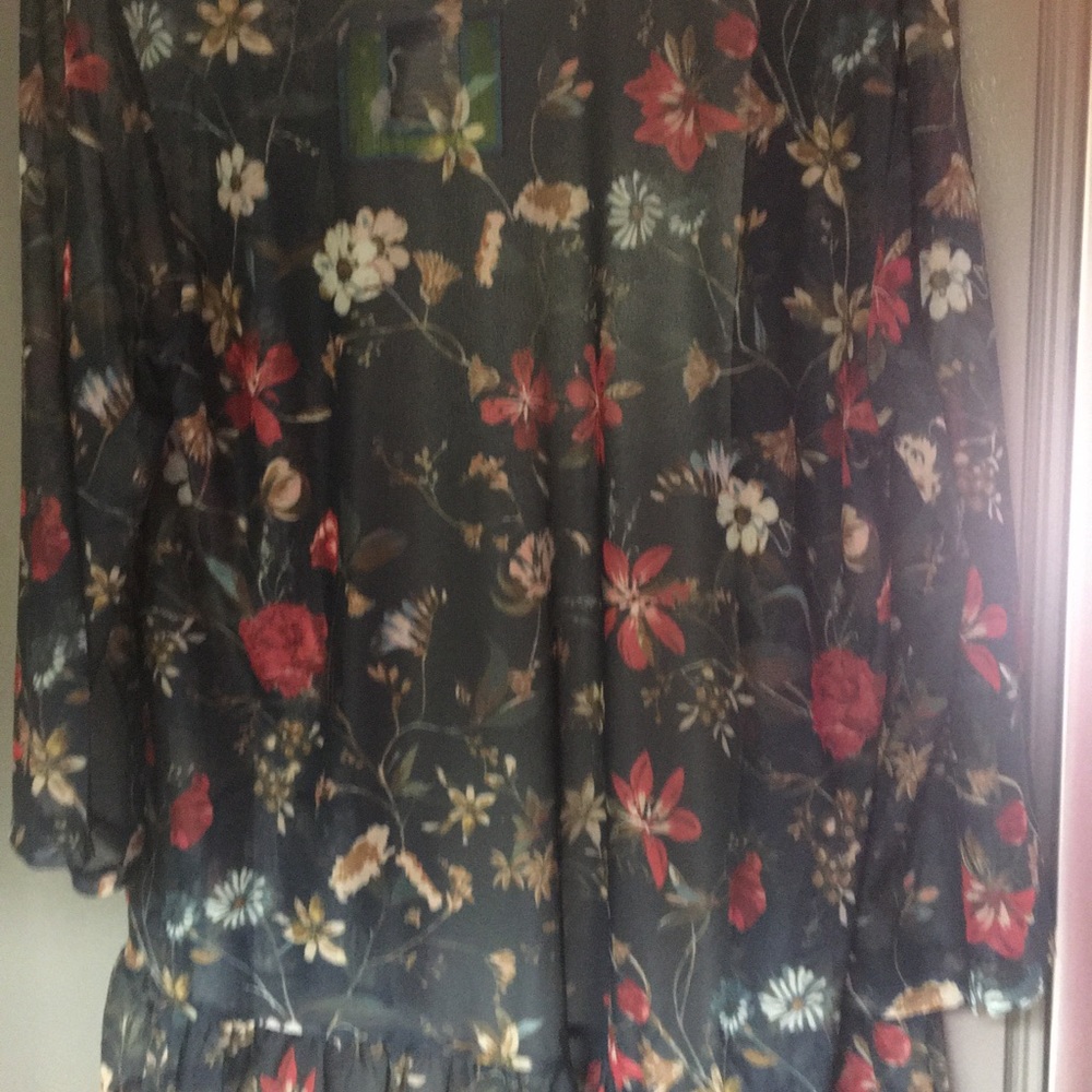 Sheer high low ruffled floral cover up.